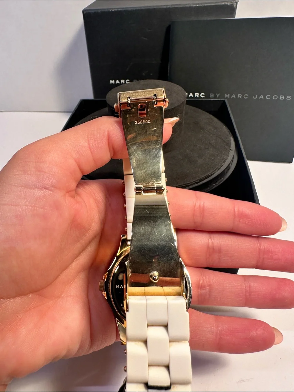 Marc by Marc Jacobs Gold Tone Watch with White Band